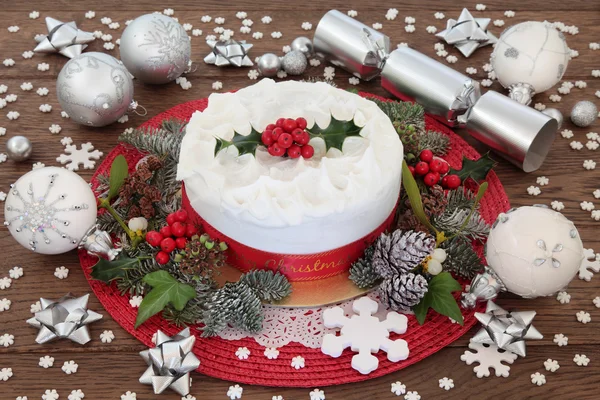Christmas Cake Still Life with Decoration — Stock Photo, Image