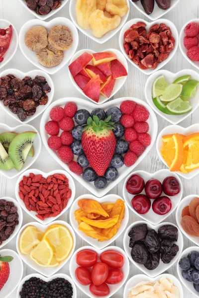 Health Food in Heart Shaped Bowls — Stok fotoğraf