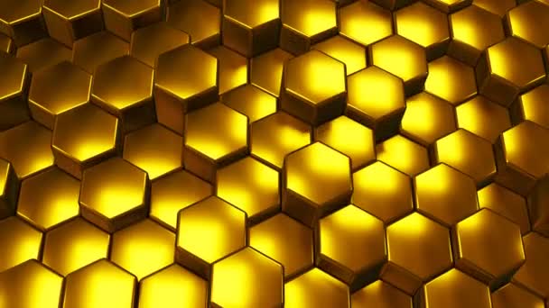 Patrón Superficial Futurista Abstracto Los Hexágonos Del Oro Pared Dorada — Vídeos de Stock