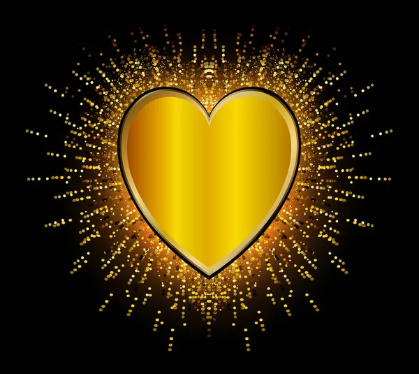 Forma Corazón Brillante Dorado Con Brillo Aislado Sobre Fondo Negro — Vector de stock