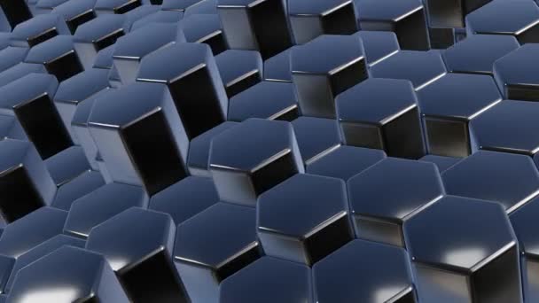 Αφηρημένο Μαύρο Φουτουριστικό Εξάγωνο Τρισδιάστατο Σχέδιο Επιφάνειας Εξαγωνικό Γυαλιστερό Τοίχωμα — Αρχείο Βίντεο