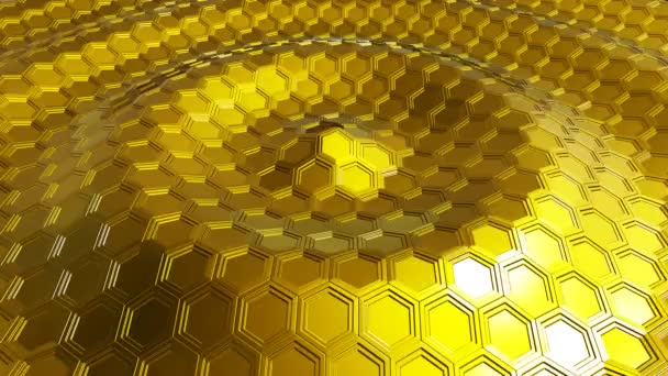 Hexagonal Rörlig Looping Sömlös Guld Bakgrund Abstrakta Futuristiska Gyllene Vågor — Stockvideo