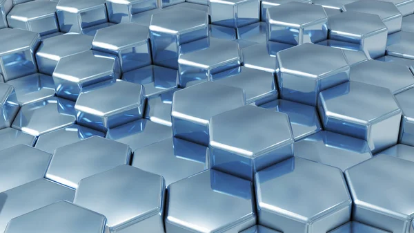 Soyut Geometrik Arkaplan Gümüş Krom Altıgenler Metalik Şekiller Yığınlar Görüntüleme — Stok fotoğraf