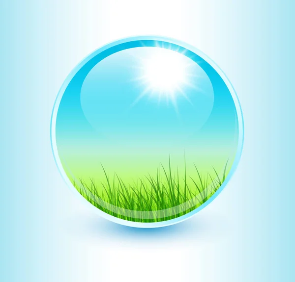 Kristallen Bol Met Groen Gras Binnen Als Lente Achtergrond Concept — Stockvector