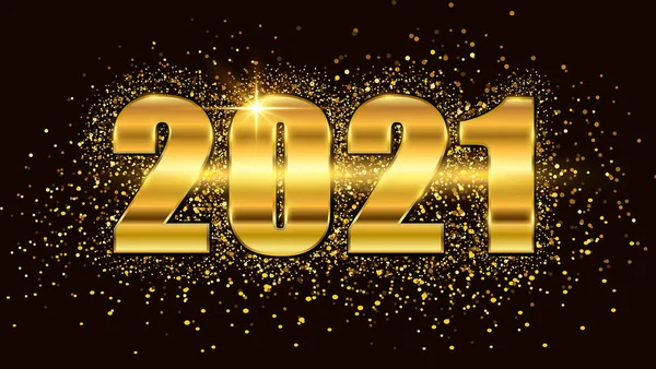 New Year Golden Background Sparkling 2021 Number Gold Glitter Lights — Stock Vector