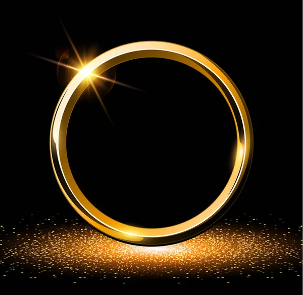 Golden Sparkling Ring Glitter Black Background Vector Luxury Shiny Golden — Stock Vector