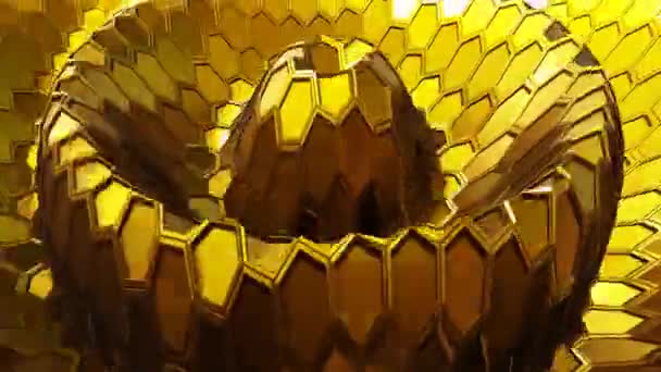六角形の動きがシームレスな金の背景をループ 抽象的な未来的な黄金の波と波紋 ハニカムモーショングラフィックス ループ4Kアニメーション — ストック動画
