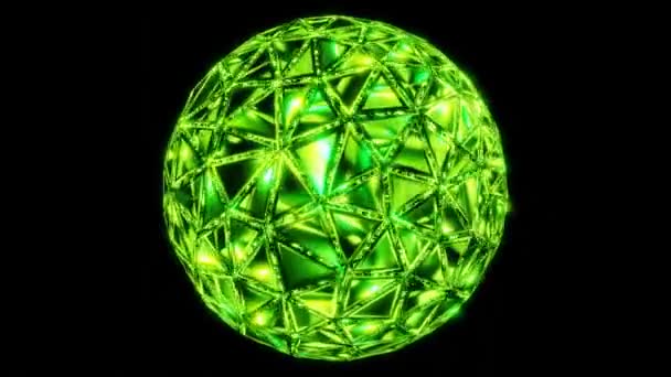 Хрустальная Сфера Анимация Мозаика Зеленый Стеклянный Шар Блестящий Отражательный Графика — стоковое видео