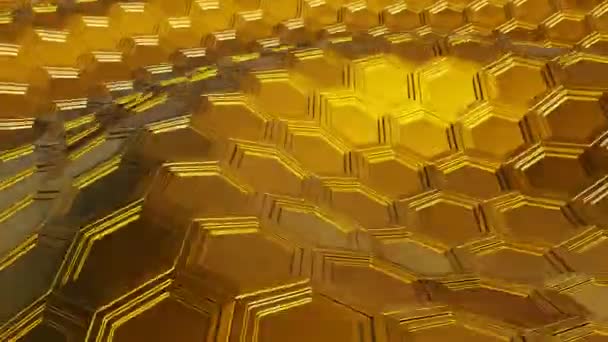 Hexagonal Movimiento Bucle Inconsútil Fondo Oro Abstracto Futurista Ondas Doradas — Vídeos de Stock