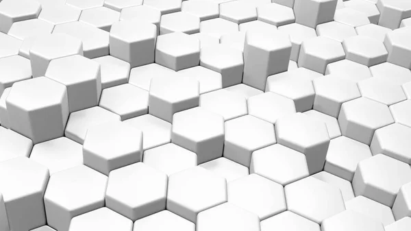 Abstrato Fundo Geométrico Hexágonos Brancos Formas Pilhas Renderizar Ilustração Tecnologia — Fotografia de Stock