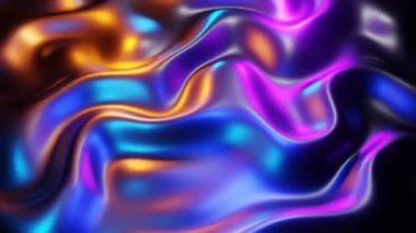 Soyut arkaplan 3D illüstrasyon, neon renkli hareketli sıvı metal dinamik dalgalar, 4K animasyon döngüsü.