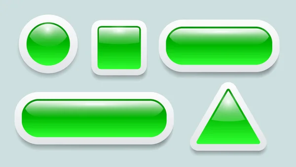 Buttons Green White Set Shiny Glass Collection Vector Icons — Stock Vector