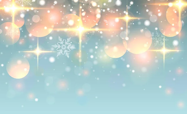 Fondo Navidad Con Copos Nieve Bokeh Colorido Borroso Luces Ilustración — Archivo Imágenes Vectoriales