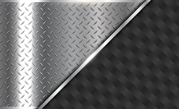 背景銀金属 ダイヤモンドプレート板金テクスチャと3Dクロムベクトルデザイン — ストックベクタ