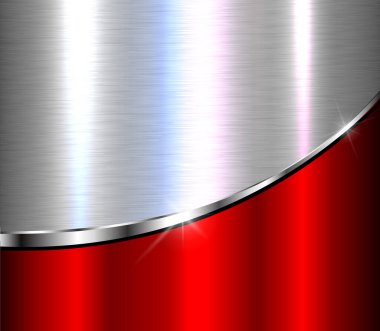 Gümüş kırmızısı metalik arkaplan, 3D zarif krom fırçalanmış metal doku tasarımı, vektör illüstrasyonu.