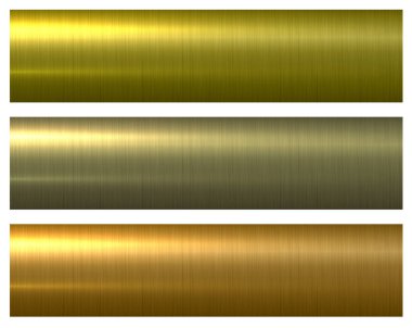 Metal altın dokular, parlak fırçalanmış metal altın metalik arka planlar, vektör illüstrasyonu.