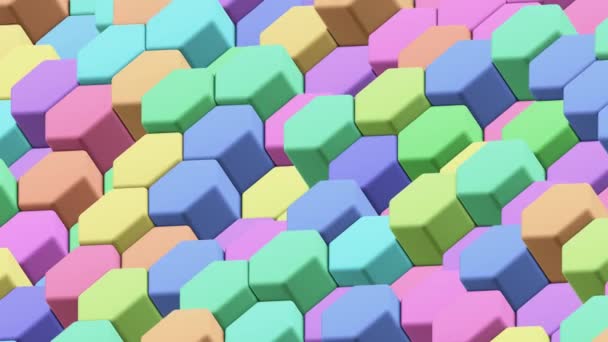 Εξάγωνα Φόντο Κινούμενα Πολύχρωμα Εξάγωνα Μπλοκ Σχήματα Που Κινούνται Βρόχο — Αρχείο Βίντεο