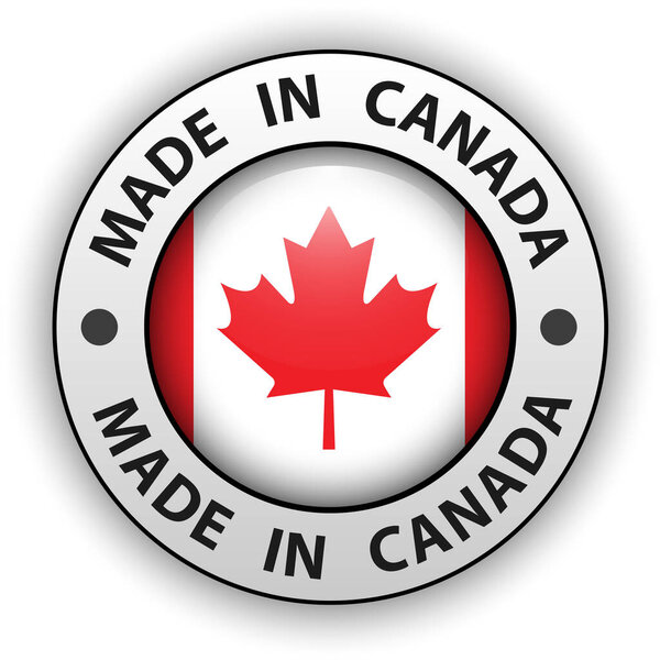 Made in Canada 3D icon, vector shiny button.