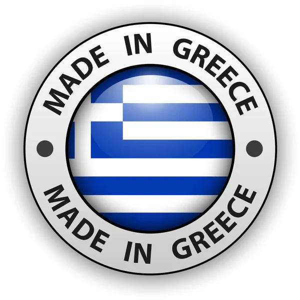 Сделано Греции Значок Векторная Блестящая Кнопка — стоковый вектор