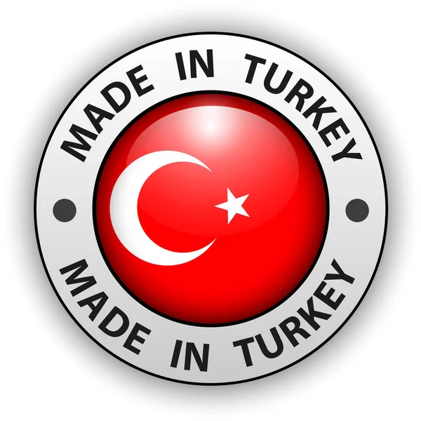 Gemaakt Turkije Icoon Vector Glanzende Knop — Stockvector