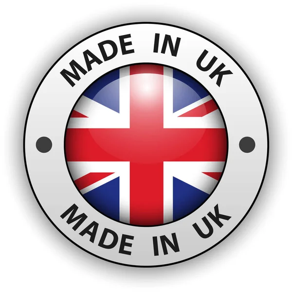 Κατασκευασμένο Στο Ηνωμένο Βασίλειο Εικονίδιο Διάνυσμα Λαμπερό Αγγλικό Κουμπί — Διανυσματικό Αρχείο