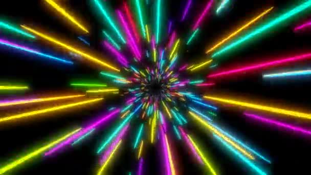 Abstrakt Bakgrund Neon Glöd Färger Dynamisk Animation Ljusets Hastighet Galaxen — Stockvideo