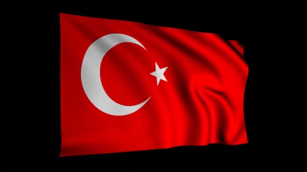 Flagga Turkiet Animation Turkiska Viftande Flagga Svart Skärm Turkiet Nationell — Stockvideo