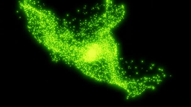 Abstrakt Animasjon Dynamisk Partikkelgeometrisk Bakgrunn Grønne Bevegelige Prikker Neonglødende Svart – stockvideo