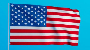 ABD bayrağı videosu, ABD 3D bayrağı mavi ekranda sallıyor. Amerika Birleşik Devletleri ulusal bayrağı 4K animasyon arka planı.