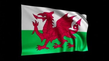 Galler bayrağı animasyon, Baner Cymru 3D siyah ekranda Galler bayrağı sallama, ulusal bayrak 4K animasyon arkaplan.