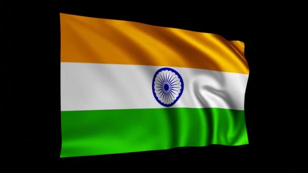 Прапор Індії Анімації Індійський Розмахуючи Прапор Чорному Екрані Національний Прапор — стокове відео
