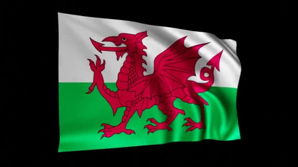 Прапор Уельсу Анімація Baner Cymru Розмахуючи Валлійським Прапором Чорному Екрані — стокове відео