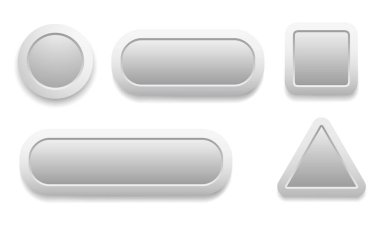 Düğmeler 3D gri set, beyaz ve gri koleksiyon vektör tasarımı.