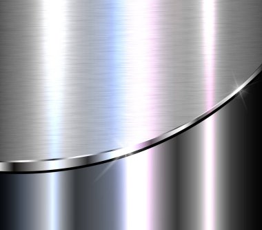 Gümüş metalik arkaplan, 3D zarif krom fırçalanmış metal doku tasarımı, vektör illüstrasyonu.