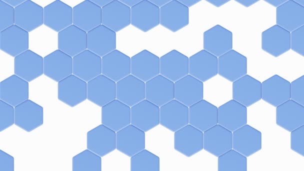 Abstrakt Hexagoner Animation Blå Sexkantiga Former Vit Bakgrund Slumpmässigt Flytta — Stockvideo