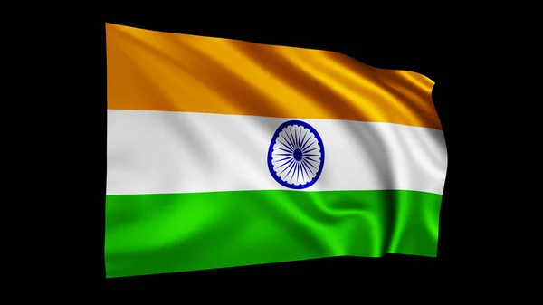 Zászló India Elszigetelt Fekete Realisztikus Hullámos Indiai Zászló Teszi Illusztráció — Stock Fotó