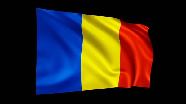 Zászló Roamnia Elszigetelt Fekete Realisztikus Hullámos Román Zászló Teszi Illusztráció — Stock Fotó
