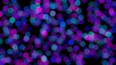 Soyut bokeh arkaplan animasyonu, siyah üzerinde parıldayan bulanık renkli daireler, 4K ilginç animasyon.