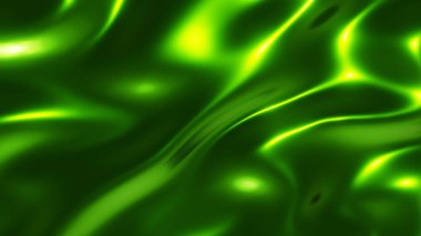 Dalgalı yeşil krom metal doku, sıvı metalik ipek dalgalı tasarım, 3 boyutlu çizim.