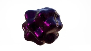 3D hareket grafikleri arka plan, koyu mor dinamik metalik şekil beyaz, pürüzsüz 4K döngü video animasyonu, sıvı metal izole teknoloji tasarımı.