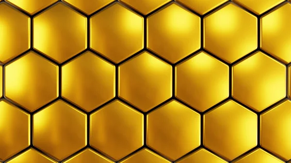 Abstract 3D geometric background, gold hexagons metallic shapes, golden render technology illustration.