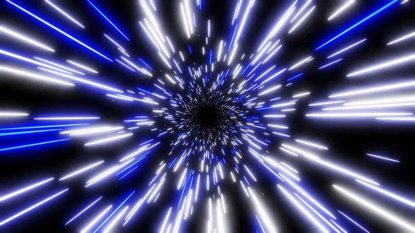 Absztrakt Háttér Kék Fehér Neon Világít Színek Fénysebesség Galaxisban Kozmikus — Stock Fotó