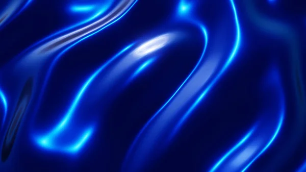 Modrá Chromovaná Kovová Textura Vlnami Tekutý Kovový Hedvábný Vlnitý Design — Stock fotografie