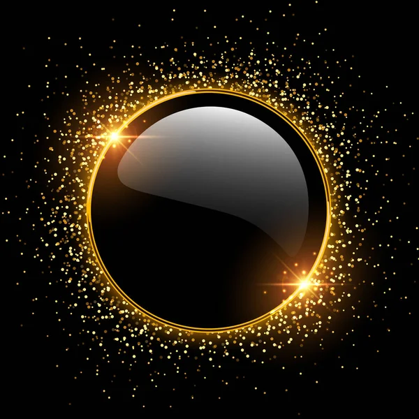 Altın Düğme Siyah Arka Planda Parıltılı Pırıltılı Bir Yüzük Vektör — Stok Vektör