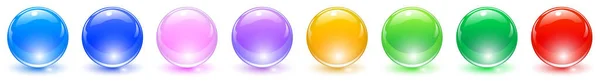 カラースフィア 光沢のある光沢のある3Dカラフルなガラスボールコレクション 多色ベクトルイラストのセット — ストックベクタ