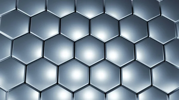 Esagoni Argento Sfondo Geometrico Acciaio Cromato Nido Ape Forme Metalliche — Foto Stock