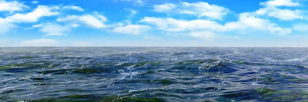 Oceano Sfondo Naturale Panorama Orizzontale Con Cielo Blu Nuvole Cumulus — Foto Stock