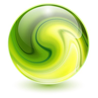 3 boyutlu kristal, cam küre yeşil içinde soyut spiral şekil, ilginç mermer top.
