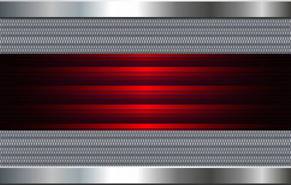 金属背景银 3D抛光钢纹理与有趣的红色横幅图案 矢量插图 — 图库矢量图片