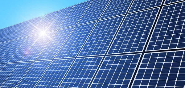 Solar Panels Sun Solar Energy Produstion Plant Vector Illustration — Stock Vector